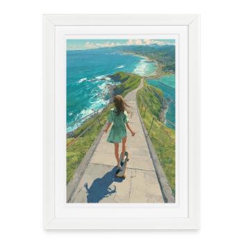 Longboarder à crête côtière - Affiche encadrée (27 × 37 cm) - blanc - Devant