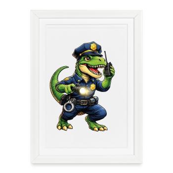 Dino als Polizist - Gerahmtes Poster (27 × 37 cm) - Weiß - Vorne