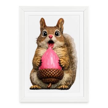 Pink Acorn Squirrel Wink - Framed poster (27 × 37 cm) - white - Front