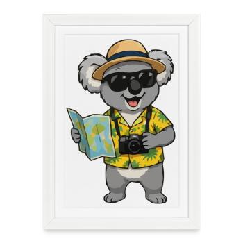 Koala Photographe de voyage avec appareil photo - Affiche encadrée (27 × 37 cm) - blanc - Devant