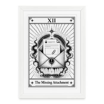 Pièce d’attache manquante | Carte de tarot tous les jours - Affiche encadrée (27 × 37 cm) - blanc - Devant