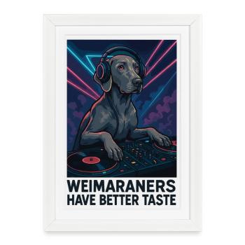 Weimaraner DJ: Elegant in the club with headphones - Framed poster (27 × 37 cm) - white - Front