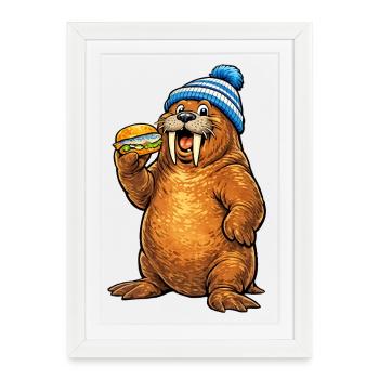 Morse avec casquette - Affiche encadrée (27 × 37 cm) - blanc - Devant