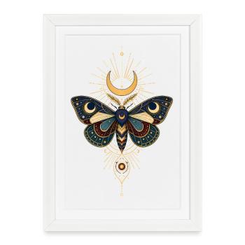 Golden Moon Butterfly with Star Rays - Framed poster (27 × 37 cm) - white - Front
