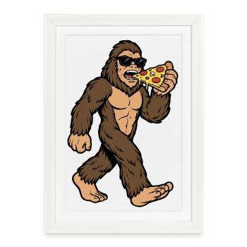 Sasquatch Mange Pizza - Affiche encadrée (27 × 37 cm) - blanc - Devant