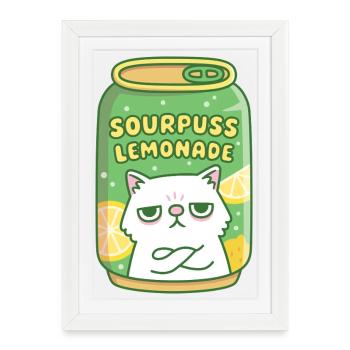 Funny Grouchy Cat Sourpuss Lemonade Drink Can - Framed poster (27 × 37 cm) - white - Front
