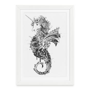 une licorne et un cheval de mer - Affiche encadrée (27 × 37 cm) - blanc - Devant