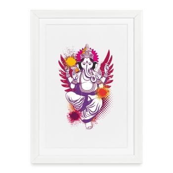 Ganesha coloré votre dieu de la chance - Affiche encadrée (27 × 37 cm) - blanc - Devant