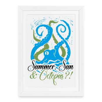 Été, Soleil et Octopus?! - Affiche encadrée (27 × 37 cm) - blanc - Devant
