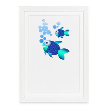 Poisson bleu exotique aux écailles irisées - Affiche encadrée (27 × 37 cm) - blanc - Devant