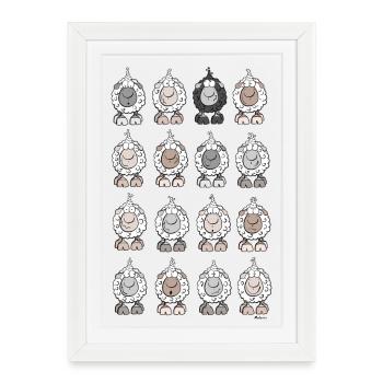 Laineux Moutons - Affiche encadrée (27 × 37 cm) - blanc - Devant