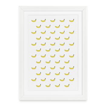 Banana pattern many banana grid yellow fruit - Framed poster (27 × 37 cm) - white - Front