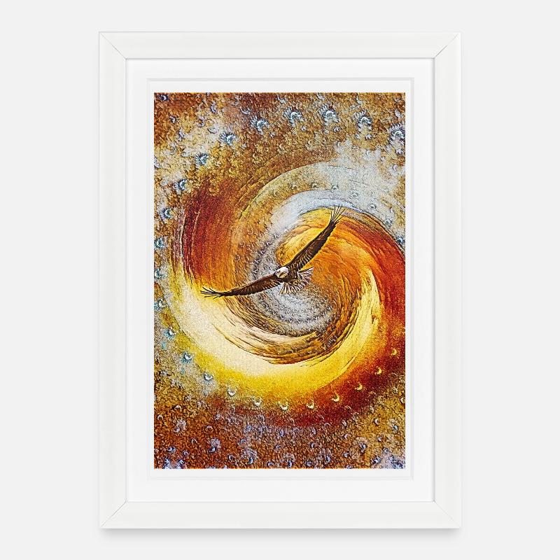 Aigle en vol - Affiche encadrée (27 × 37 cm) - blanc