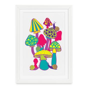 Colourful mushroom drifts in neon colours - Framed poster (27 × 37 cm) - white - Front
