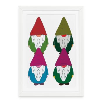 Chaîne de nains de jardin de quatre - Affiche encadrée (27 × 37 cm) - blanc - Devant