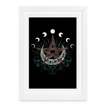 Pentagramme lune et phases lunaires - Affiche encadrée (27 × 37 cm) - blanc - Devant