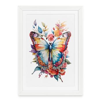 Papillon coloré motif floral - Affiche encadrée (27 × 37 cm) - blanc - Devant