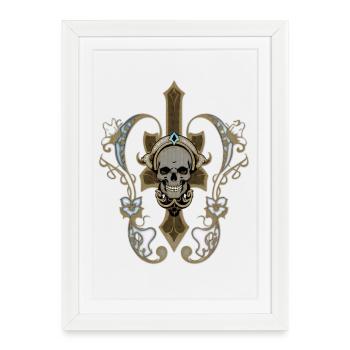 Amazing golden skull with flowers. - Framed poster (27 × 37 cm) - white - Front