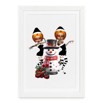 Cute dark Christmas elf with snowman - Framed poster (27 × 37 cm) - white - Front