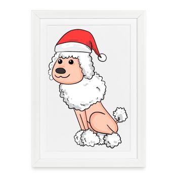 Caniche Chien Animal Noël - Affiche encadrée (27 × 37 cm) - blanc - Devant