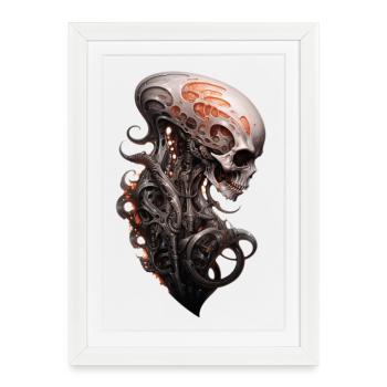 Chemise Dark Fantasy avec colonne vertébrale de crâne extraterrestre - Affiche encadrée (27 × 37 cm) - blanc - Devant