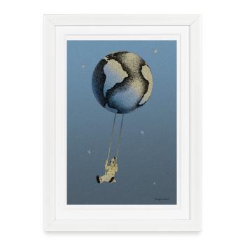 Ballon Terre nocturne - Affiche encadrée (27 × 37 cm) - blanc - Devant