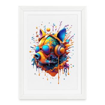 Tête de Chien Futuriste Stylisée Type Molosse - Affiche encadrée (27 × 37 cm) - blanc - Devant