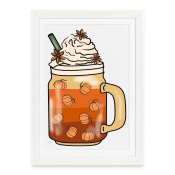 Pumpkin Autumn Drink Coffee Cream Latte Cinnamon - Framed poster (27 × 37 cm) - white - Front
