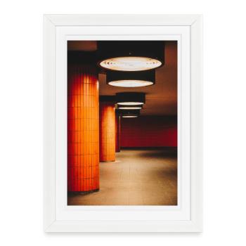 Orange tunnel with light balls - Framed poster (27 × 37 cm) - white - Front