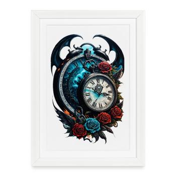 The clock in the fog of infinity. - Framed poster (27 × 37 cm) - white - Front