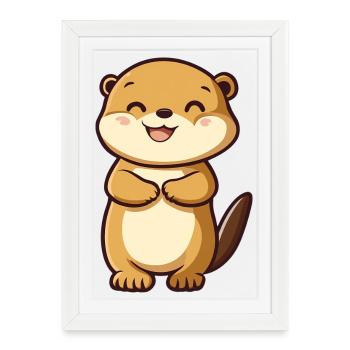 Loutre mignonne et heureuse dans le style dessin animé - Adorable A - Affiche encadrée (27 × 37 cm) - blanc - Devant