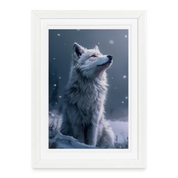 Poster Illustration de Loup Blanc - Affiche encadrée (27 × 37 cm) - blanc - Devant