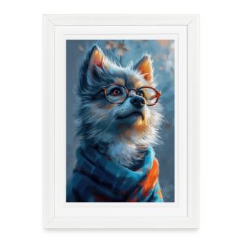 Poster Illustration de Loup Amusant - Affiche encadrée (27 × 37 cm) - blanc - Devant