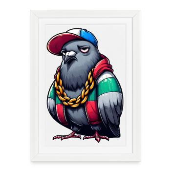 Hiphop Pigeon - Framed poster (27 × 37 cm) - white - Front