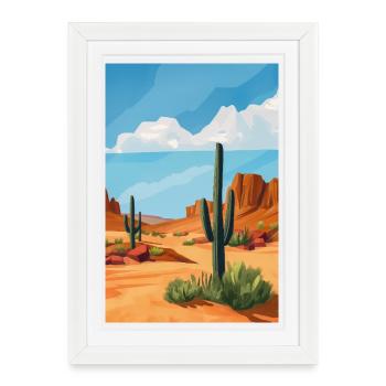 Poster Illustration Paysage de Désert - Affiche encadrée (27 × 37 cm) - blanc - Devant