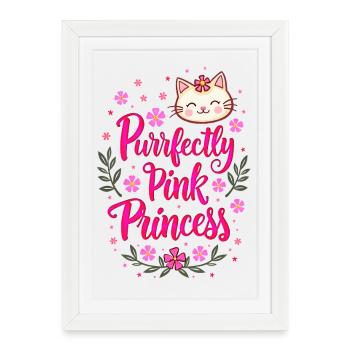 Chatte Princesse Rose Kawaii Girly - Affiche encadrée (27 × 37 cm) - blanc - Devant