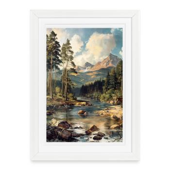 Mountain Landscape Illustration Poster - Framed poster (27 × 37 cm) - white - Front
