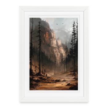 Poster Illustration Paysage de Montagne - Affiche encadrée (27 × 37 cm) - blanc - Devant