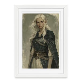Poster Illustration Femme Elfe - Affiche encadrée (27 × 37 cm) - blanc - Devant