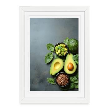 Avocat Épinards Anthracite - Affiche encadrée (27 × 37 cm) - blanc - Devant