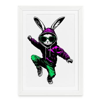 Cool bunny lapin de Pâques en jogger avec lunettes de soleil - Affiche encadrée (27 × 37 cm) - blanc - Devant