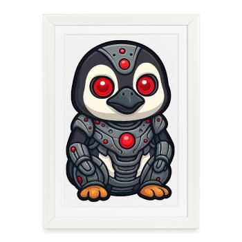Penguin Robot Cyborg Science-Fi Vision du futur - Affiche encadrée (27 × 37 cm) - blanc - Devant
