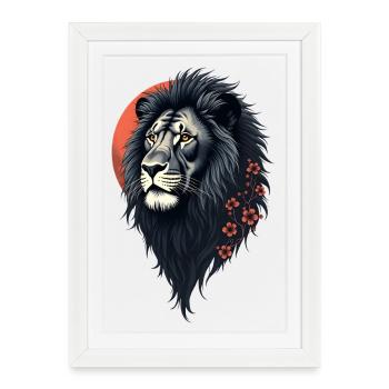 Force et délicatesse réunies, un lion noir - Affiche encadrée (27 × 37 cm) - blanc - Devant