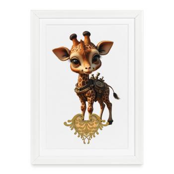 Charmante girafe steampunk - Affiche encadrée (27 × 37 cm) - blanc - Devant