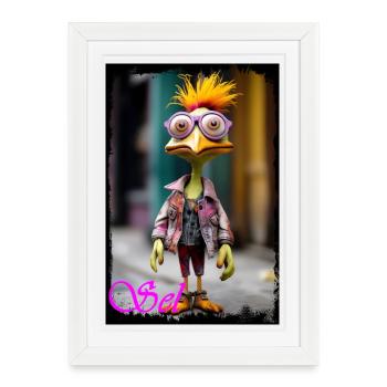 Excellent bird doll with nerd style - Framed poster (27 × 37 cm) - white - Front