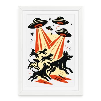 Extraterrestre OVNI OVNI Chiens Galactiques Faisceau Cadeau - Affiche encadrée (27 × 37 cm) - blanc - Devant