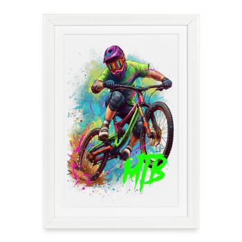 Mountain bike action art - Framed poster (27 × 37 cm) - white - Front