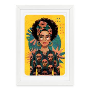 T-shirt portrait féminin fille africaine - Affiche encadrée (27 × 37 cm) - blanc - Devant