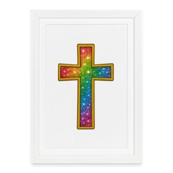 Jesus Christ | Colorful Glitter Cross Design - Framed poster (27 × 37 cm) - white - Front