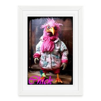 Costume d'oiseau coloré avec une esthétique de style urbain - Affiche encadrée (27 × 37 cm) - blanc - Devant